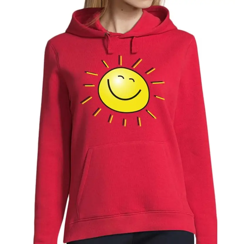 Felpa donna con cappuccio sole felice