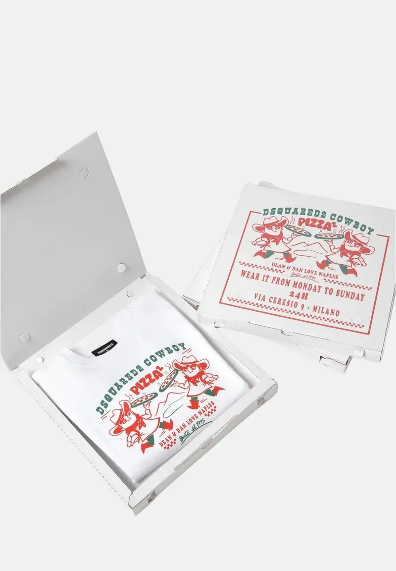 Felpa girocollo bianca per bambino e bambina con grafica Cowboy Pizza miniatura 2