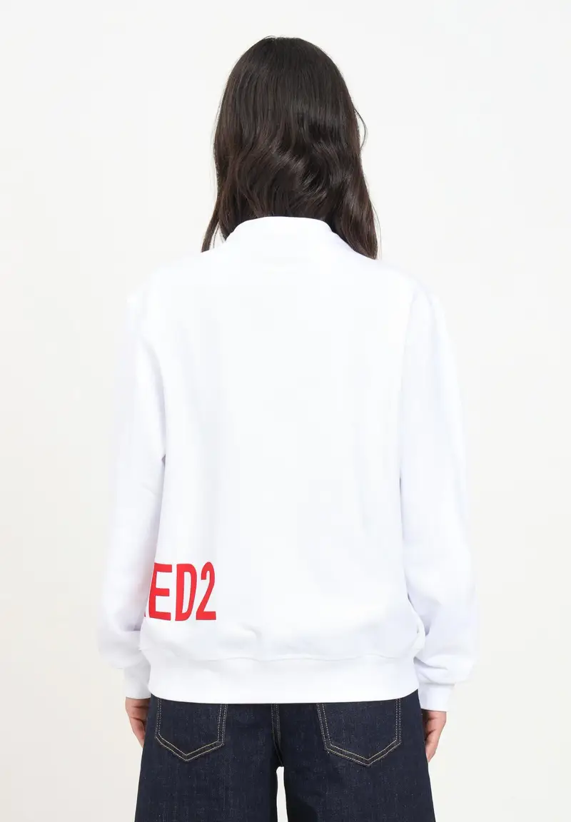 Felpa girocollo bianca per donna e bambina con stampa Caviar Leaf e logo miniatura 2