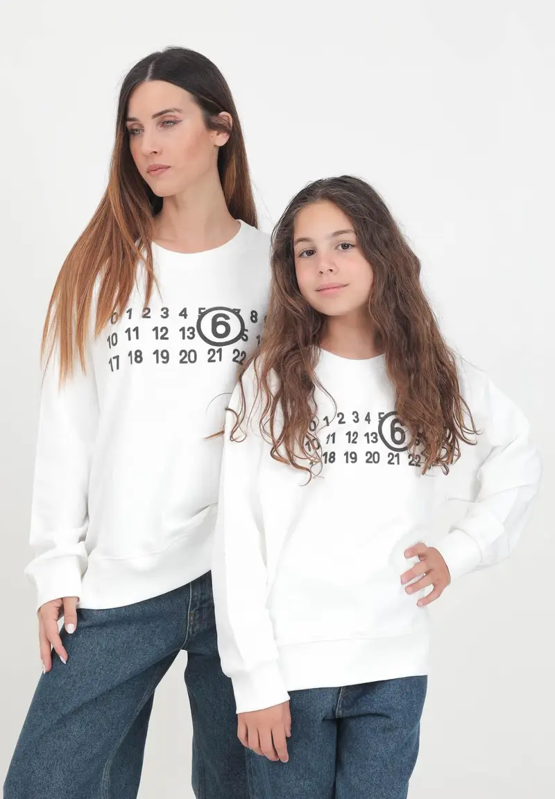 Felpa girocollo bianca per donna e bambina con stampa Numerique miniatura 2