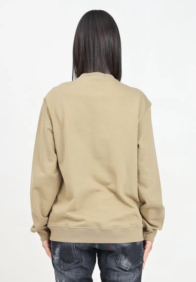 Felpa girocollo color fango per donna e bambina con stampa logo miniatura 2