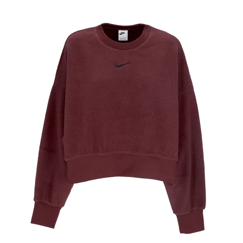 Felpa Girocollo Donna W Sportswear Plush Mod Crop Crewneck Burgundy Crush/black