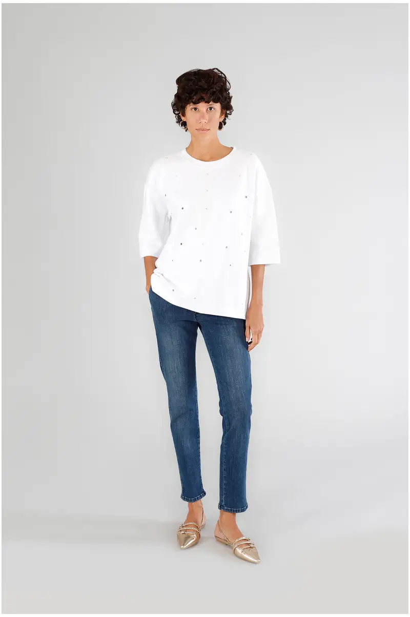 felpa girocollo manica 3/4 con specchietti bianco xs