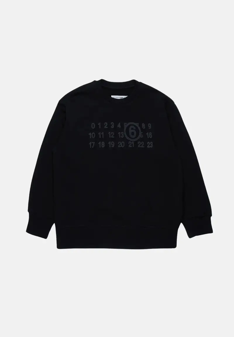 Felpa girocollo nera per donna e bambina con stampa Numerique