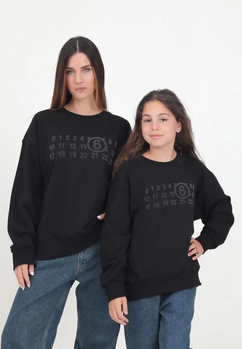 Felpa girocollo nera per donna e bambina con stampa Numerique miniatura 2