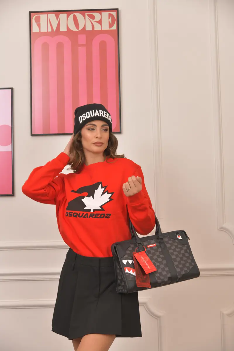 Felpa girocollo rossa per donna e bambina con stampa logo miniatura 3