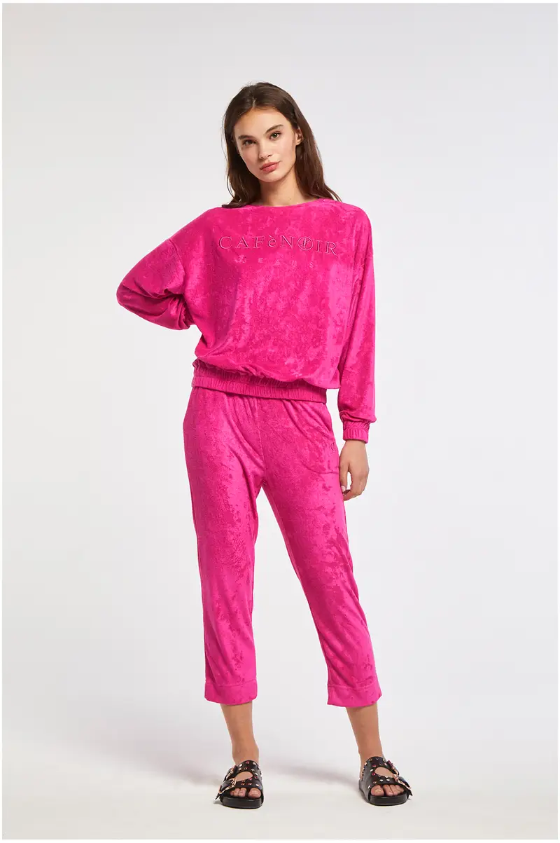 felpa in un tessuto spugna con logo ricamato azalea l