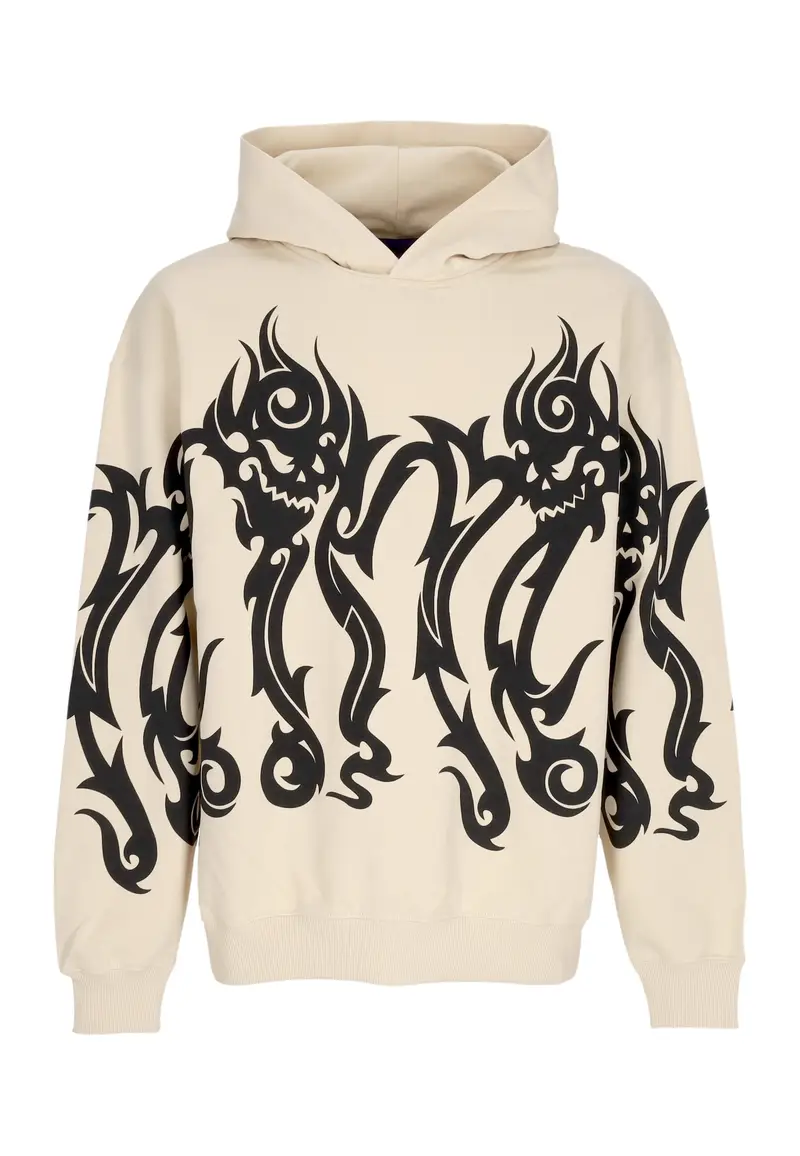 Felpa Leggera Cappuccio Uomo Tribal Skull Hoodie Cream