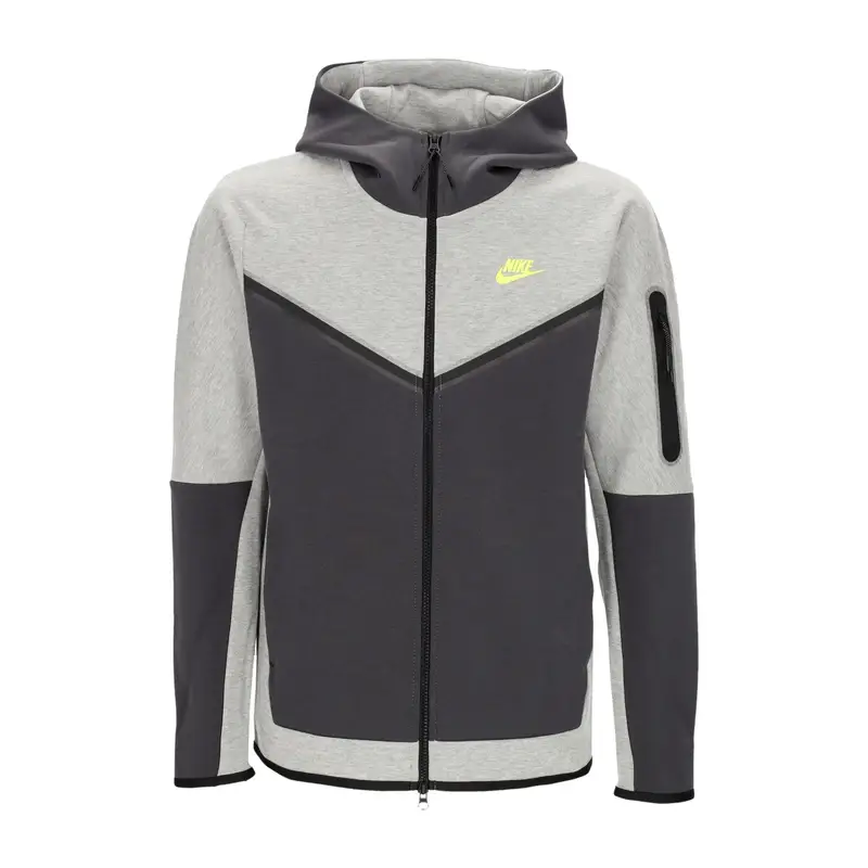 Felpa Leggera Cappuccio Zip Uomo Sportswear Tech Fleece Full-zip Hoodie Dk Grey Heather/anthracite/volt