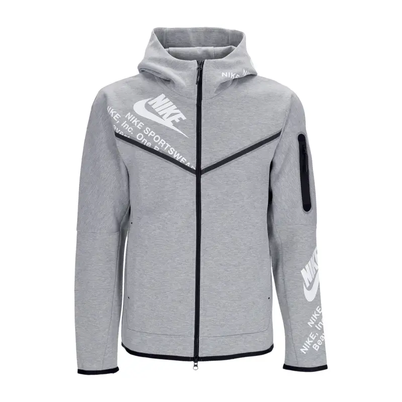 Felpa Leggera Cappuccio Zip Uomo Tech Fleece Full Zip Wr Gx Hoodie Dk Grey Heather/white