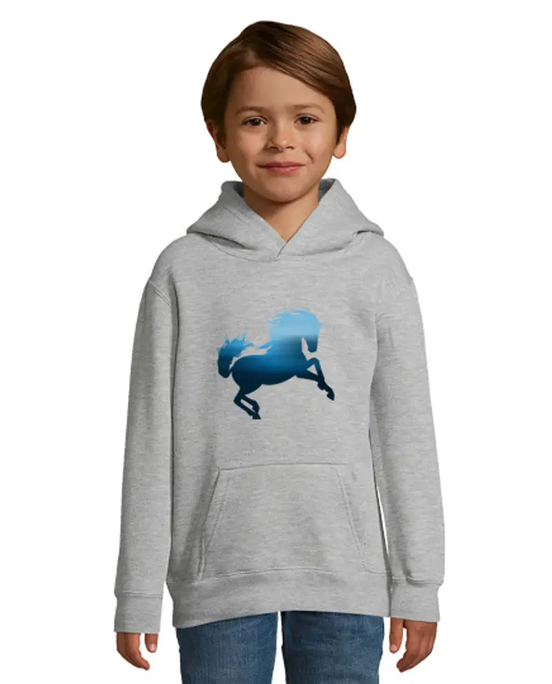 Felpa per bambini con cappuccio cavallo al galoppo blu