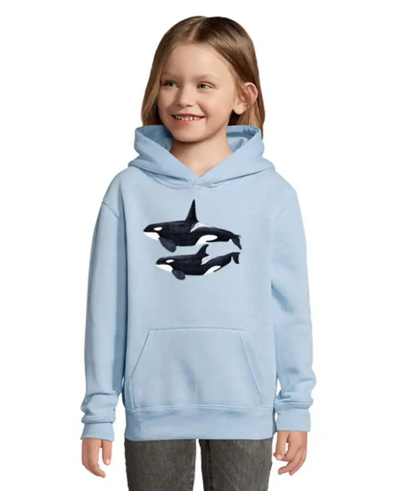 Felpa per bambini con cappuccio duo orca (orcinus orca)