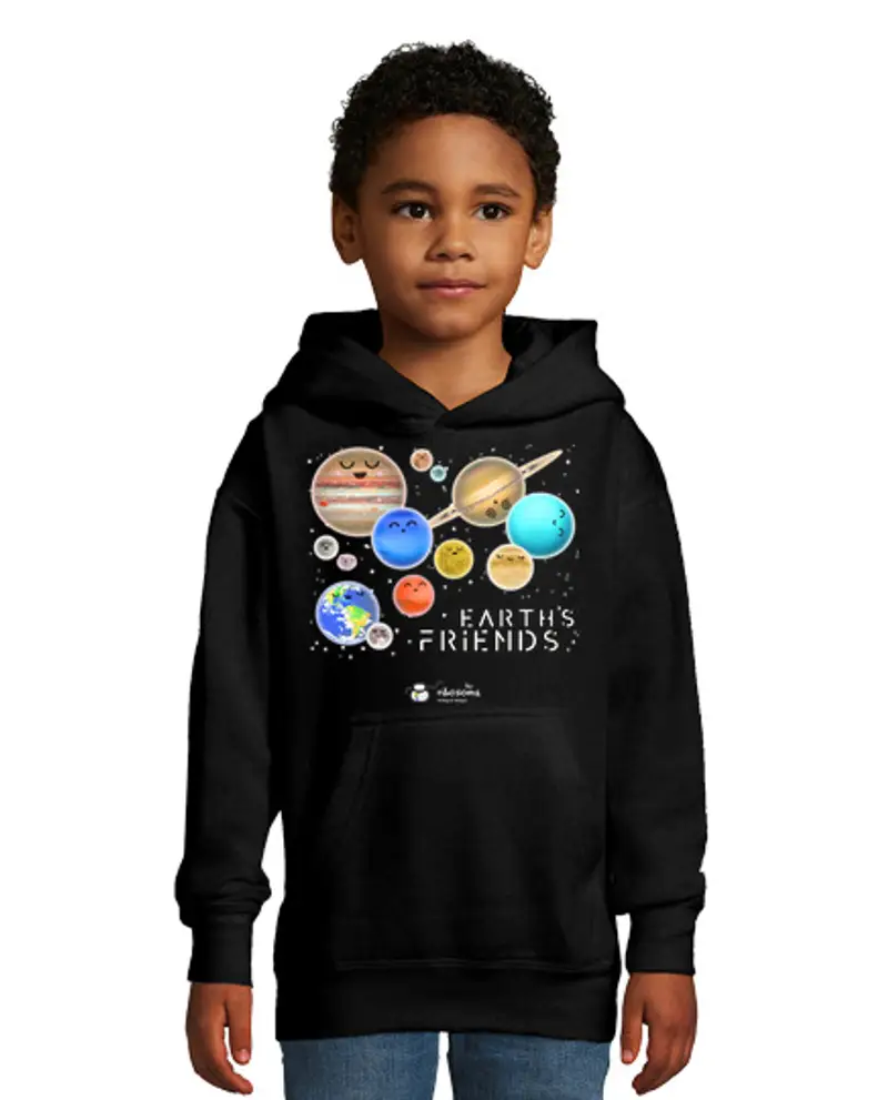 Felpa per bambini con cappuccio friends earth sfondi scuri