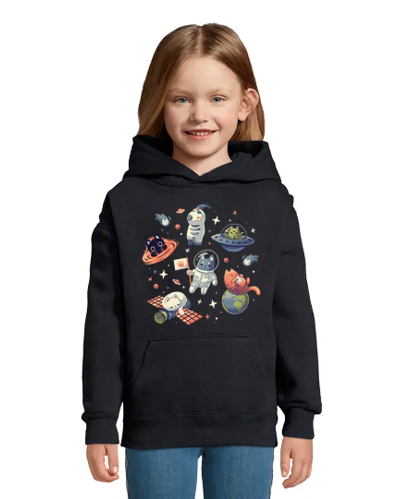 Felpa per bambini con cappuccio gattoti nello spazio