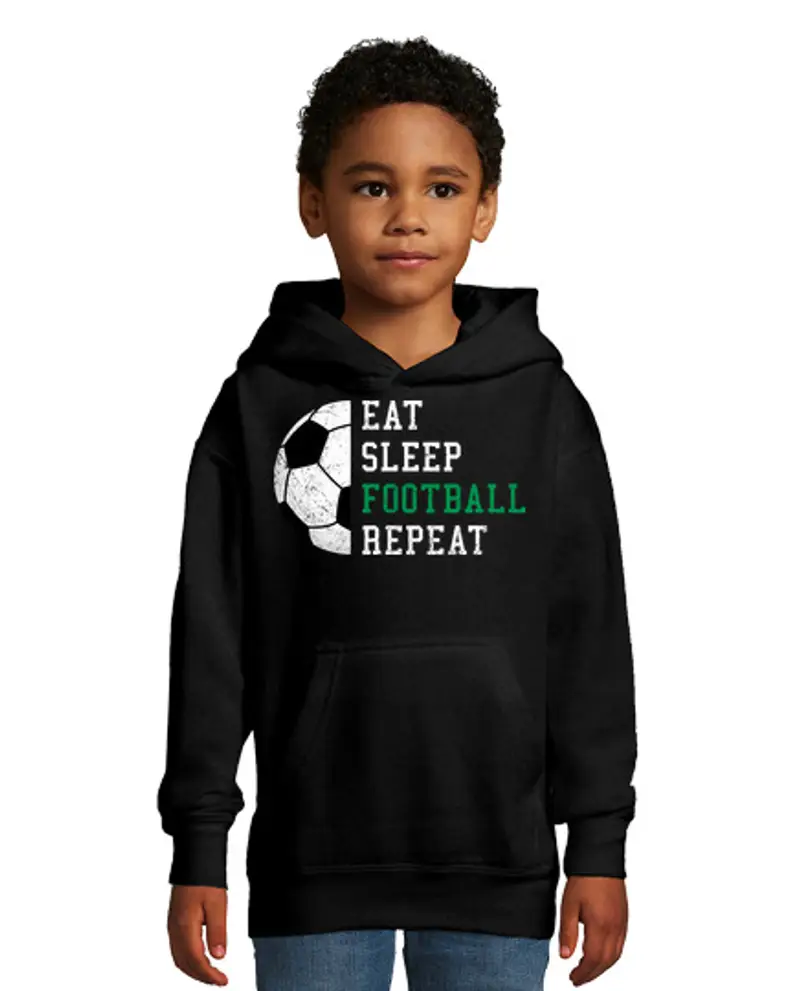 Felpa per bambini con cappuccio mangiare dormire calcio ripetere - idea regalo divertente