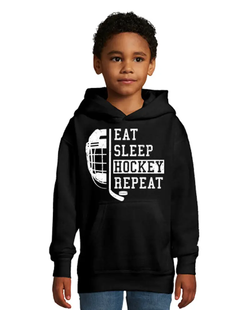 Felpa per bambini con cappuccio mangiare dormire hockey ripetere - idea regalo divertente