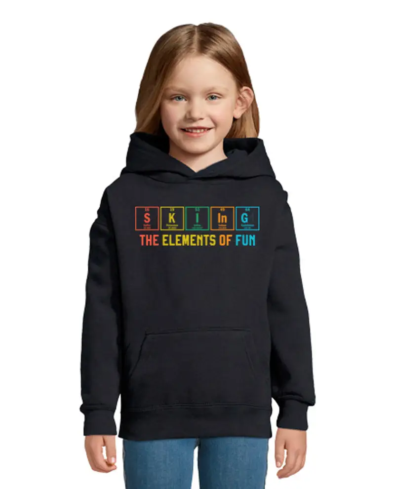Felpa per bambini con cappuccio Skiing Periodic Table Funny Ski