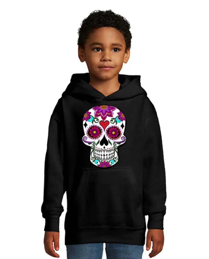 Felpa per bambini con cappuccio skull floreale