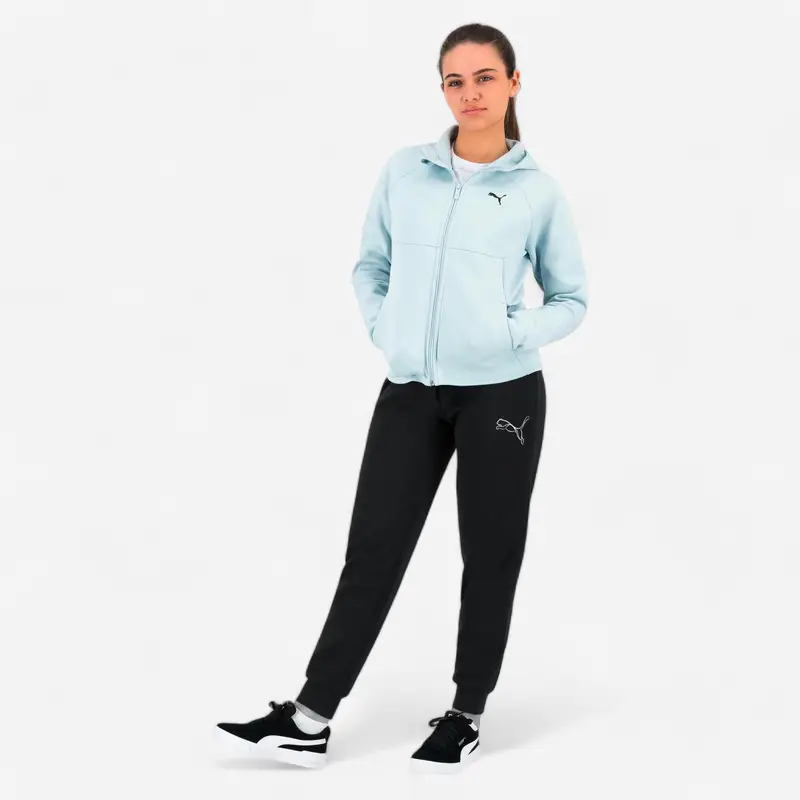 Felpa Puma donna palestra con cappuccio e zip pesante celeste |  Puma