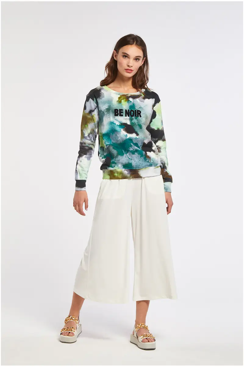 felpa stampata con micropaillettes e logo stampato camouflage multiverde