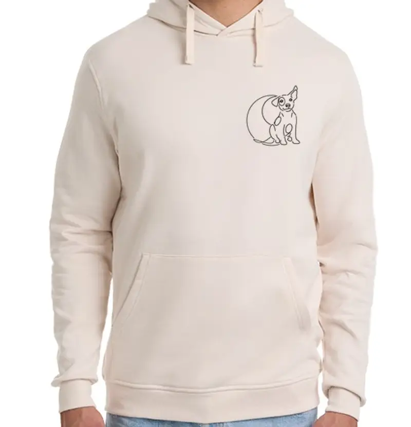 Felpa unisex con cappuccio cane back e indietro