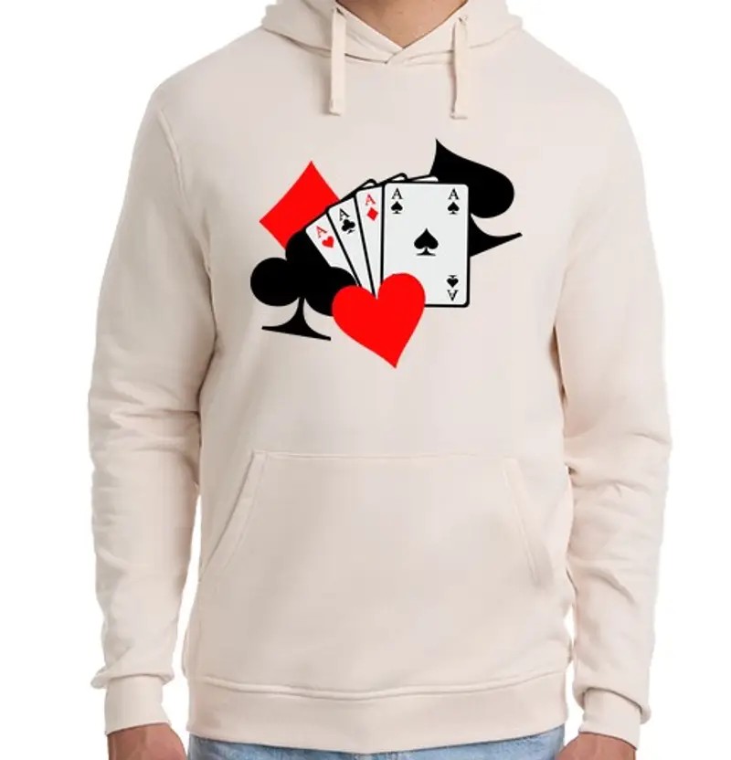 Felpa unisex con cappuccio carte di segni di poker