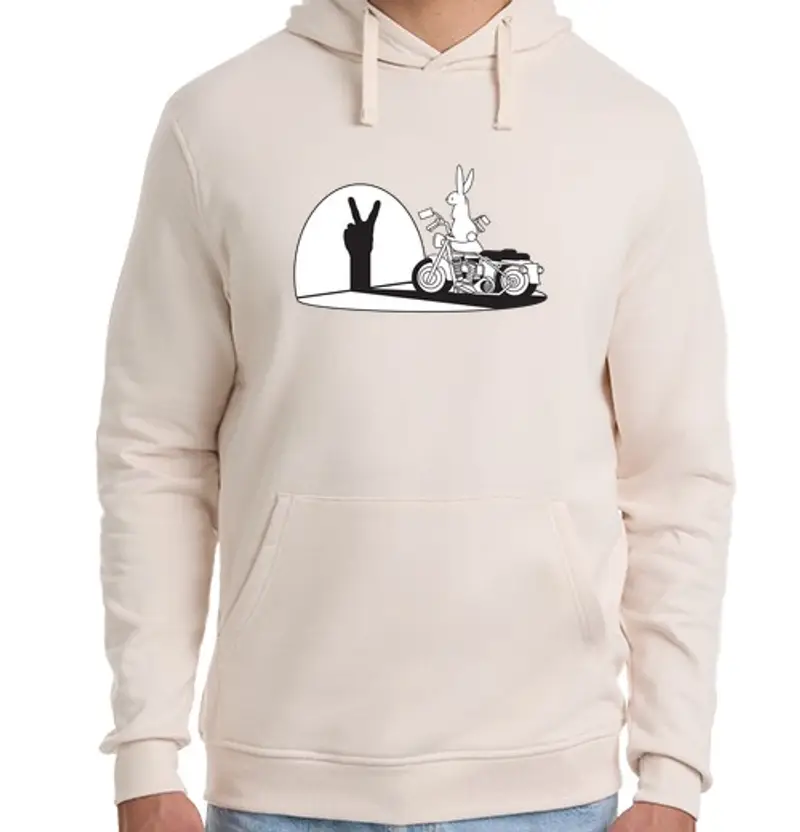 Felpa unisex con cappuccio ciao motocicletta coniglio moto