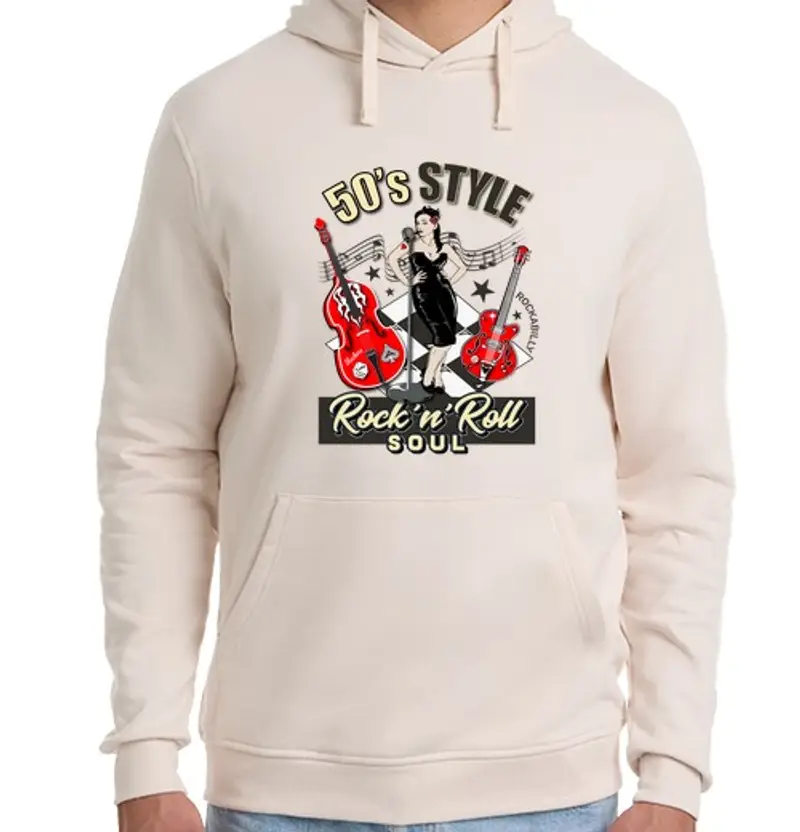 Felpa unisex con cappuccio disegno anni 3950 pin up rock abilly an