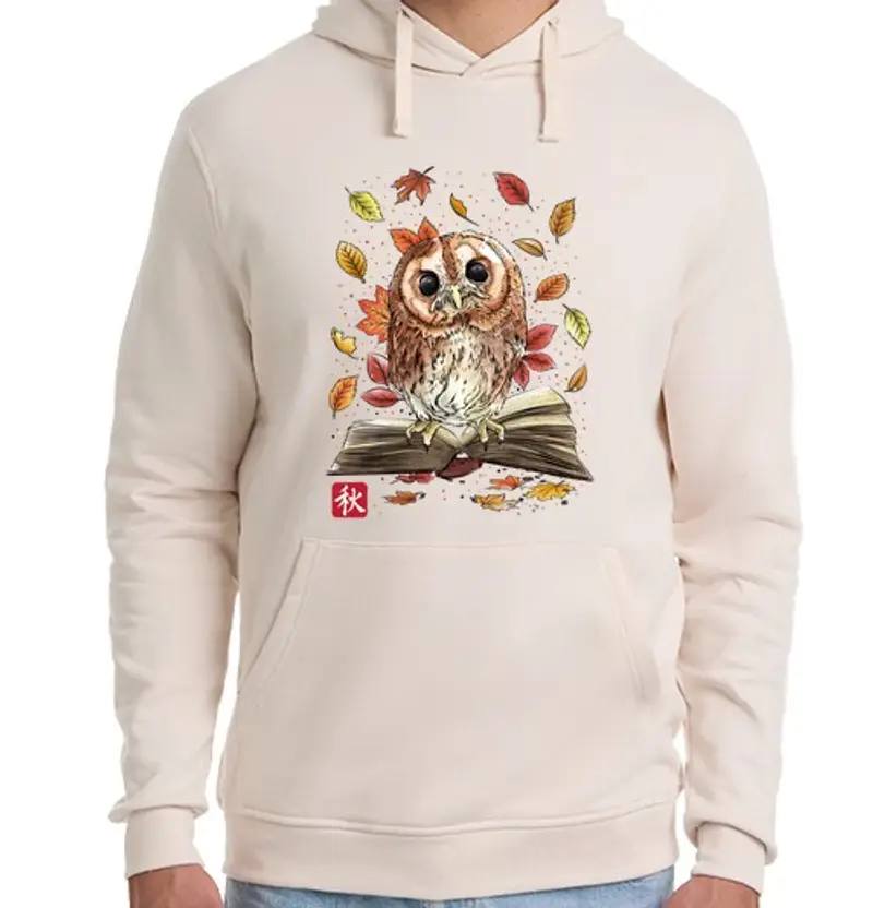 Felpa unisex con cappuccio foglie di owl e book s