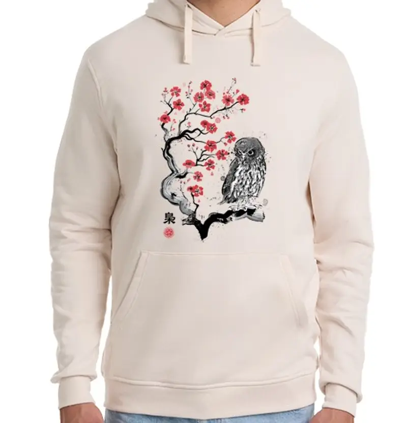 Felpa unisex con cappuccio fukuro sumi-e