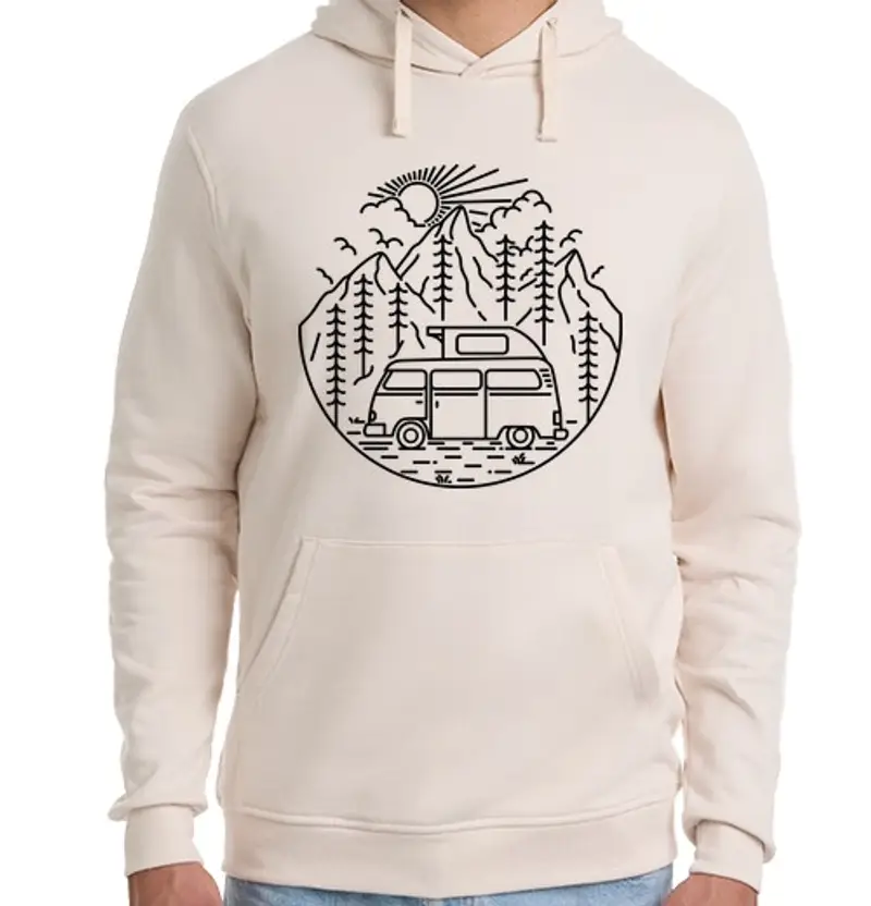Felpa unisex con cappuccio furgone e natura