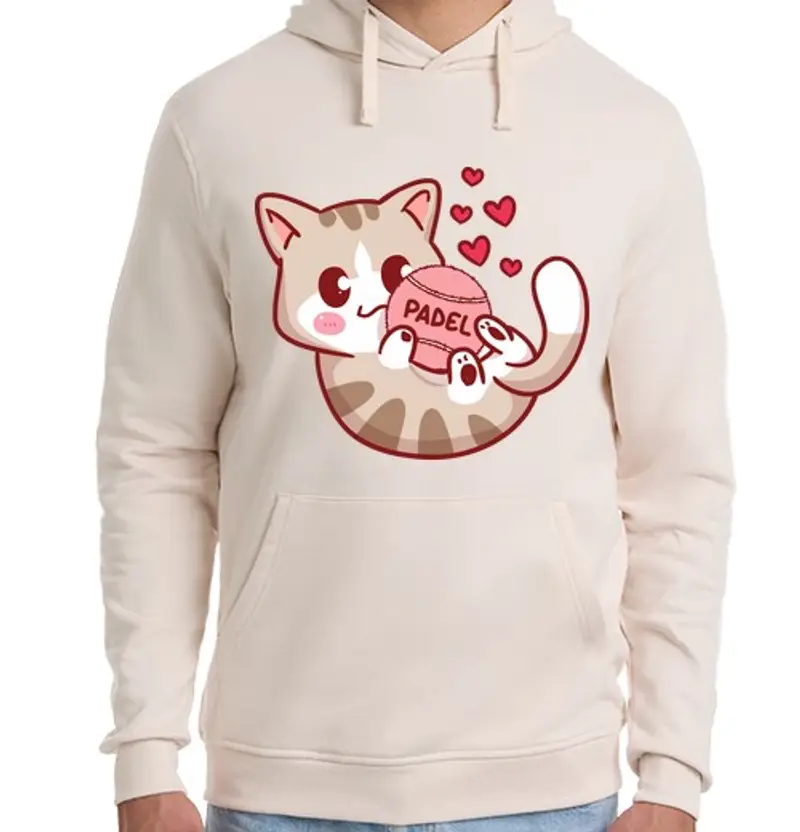 Felpa unisex con cappuccio Gattino con Pallina da Padel Tennis