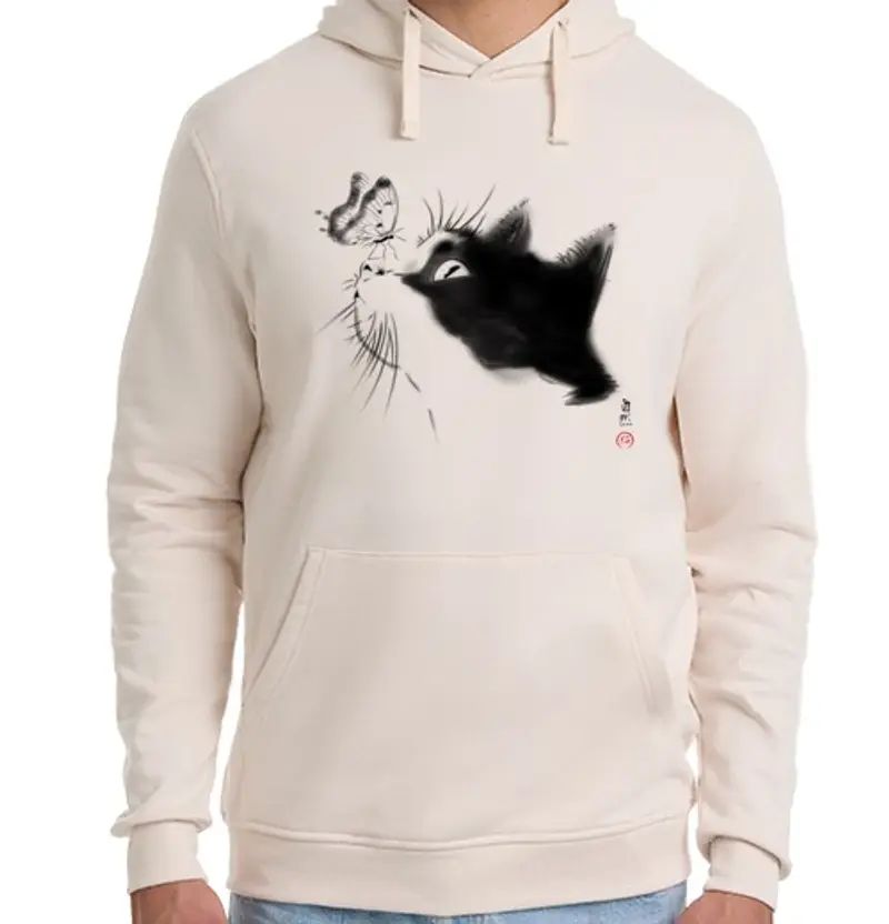 Felpa unisex con cappuccio gattoto curioso