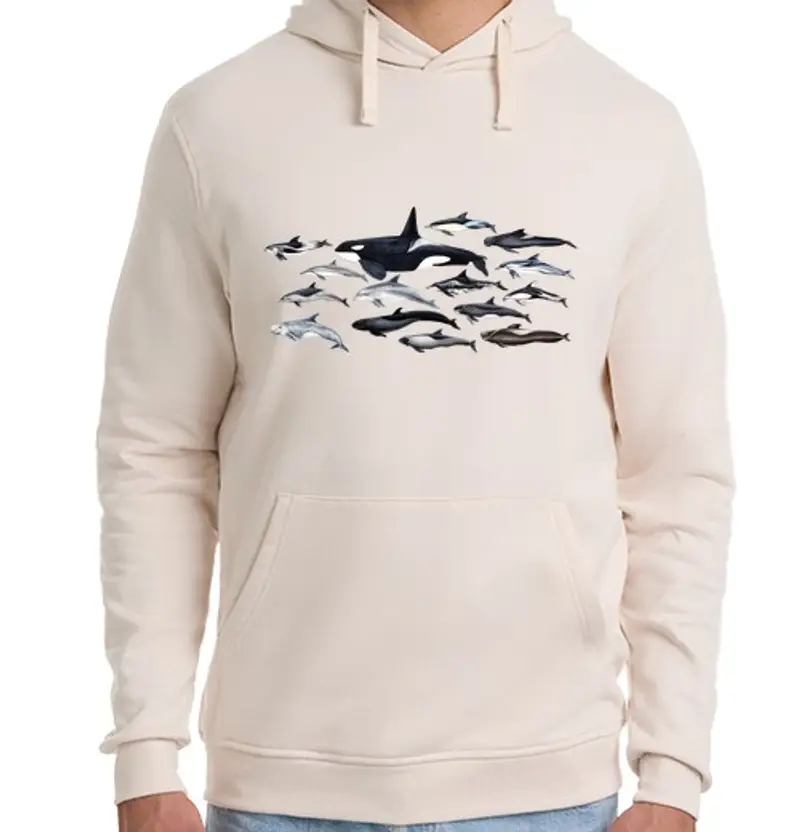 Felpa unisex con cappuccio jersey orche, delfini e maschili blackfish