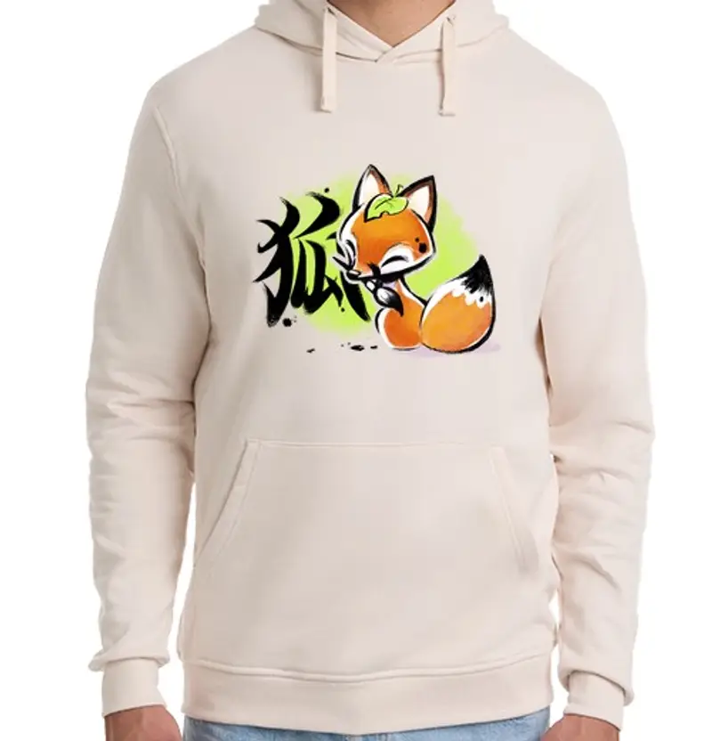 Felpa unisex con cappuccio kitsune kanji
