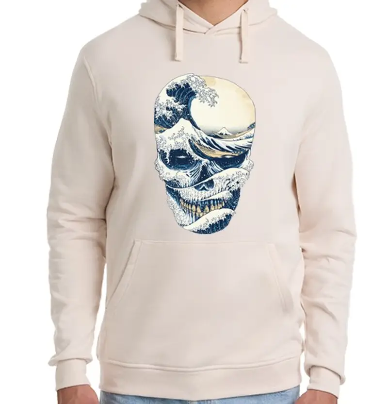 Felpa unisex con cappuccio la grande ondata di teschio