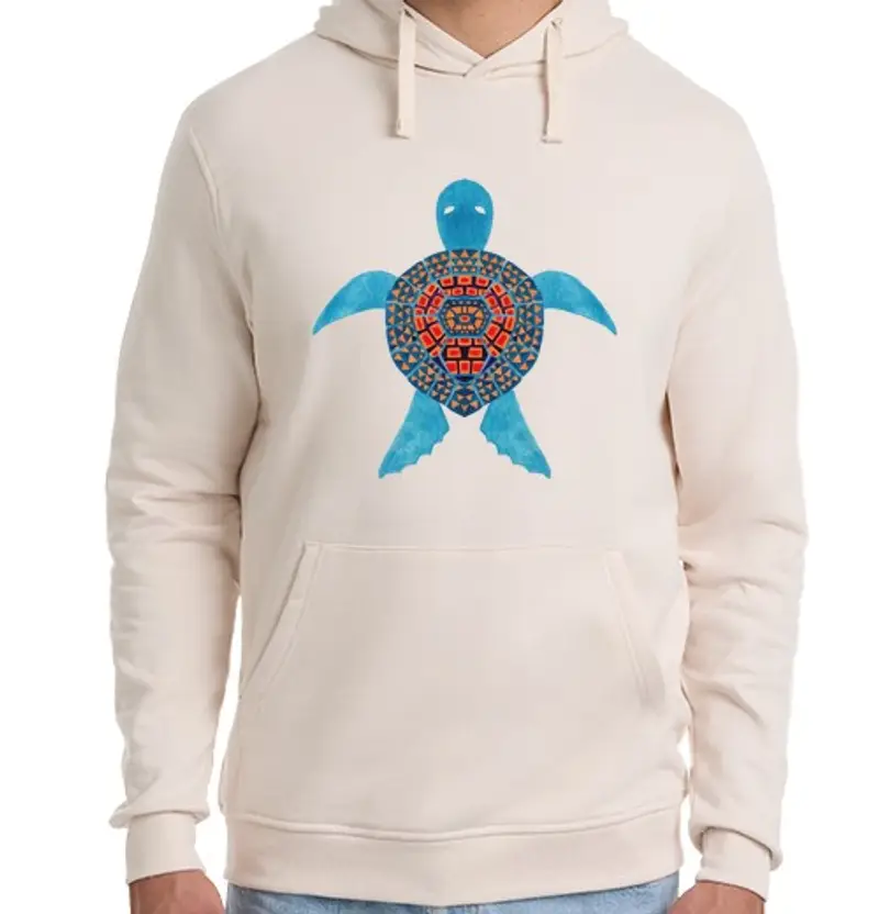 Felpa unisex con cappuccio la tartaruga marina tribale blu