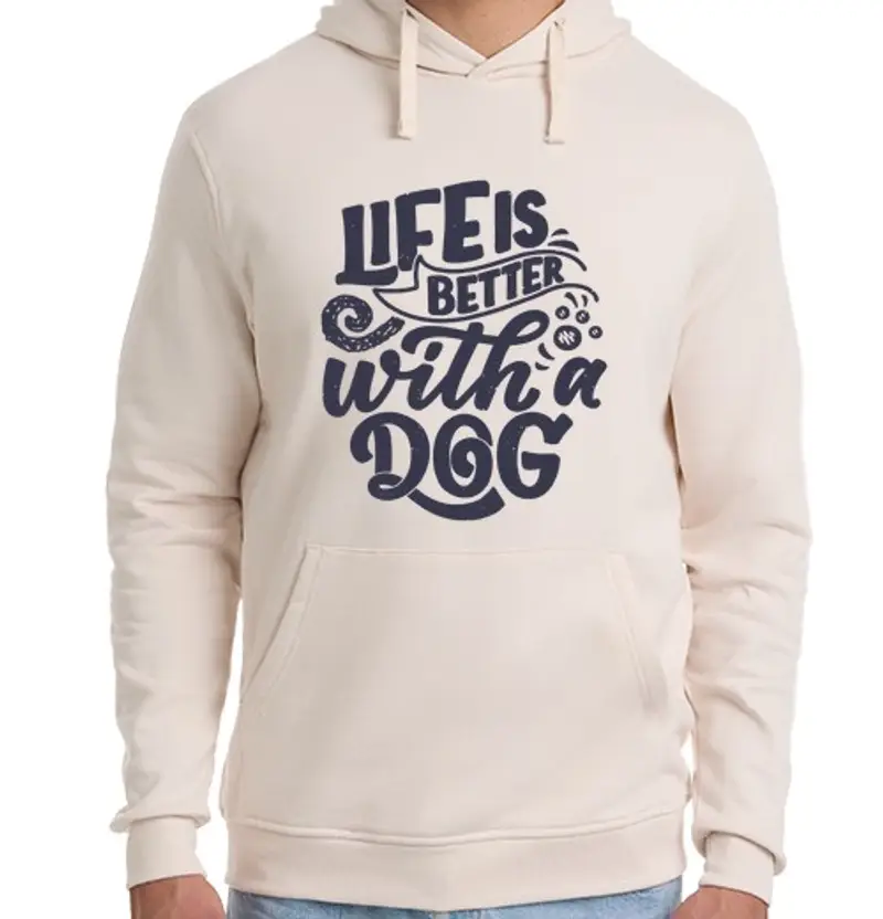 Felpa unisex con cappuccio la vita è migliore con un cane