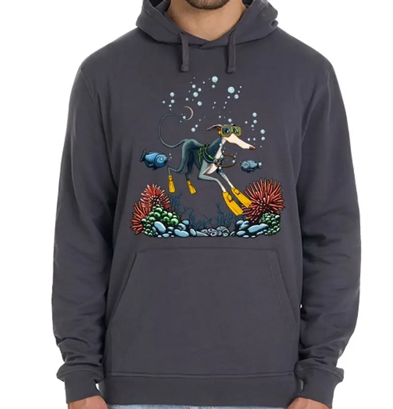 Felpa unisex con cappuccio levriero nero che sub