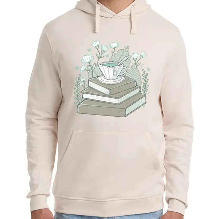 Felpa unisex con cappuccio libri e tè