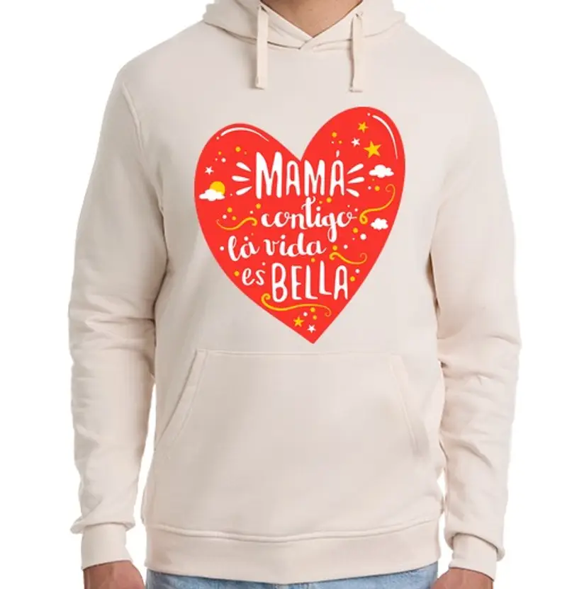 Felpa unisex con cappuccio mamma con te la vita è b lei