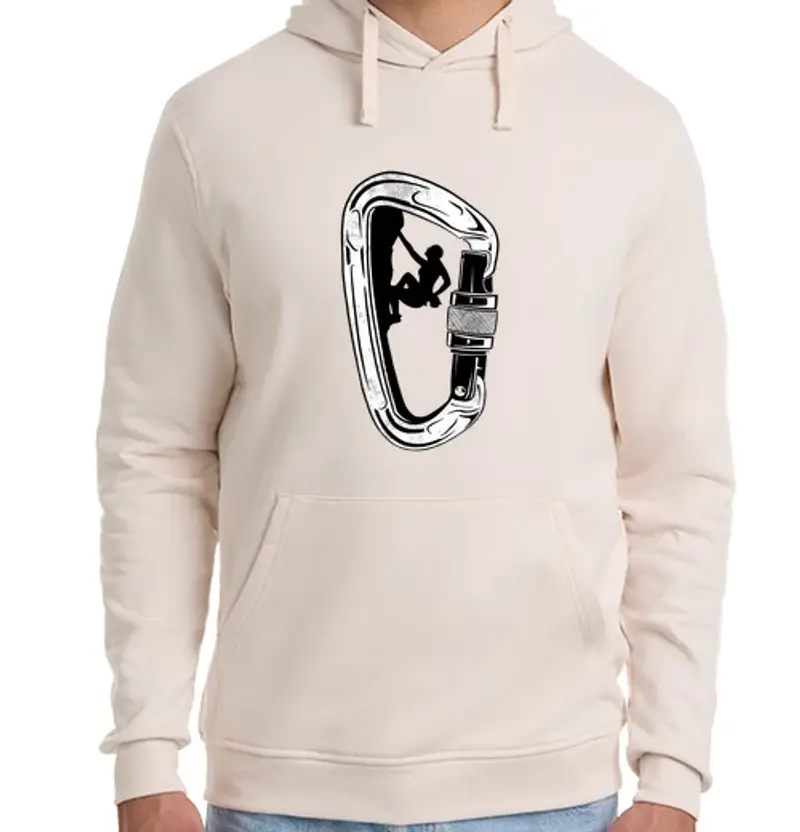 Felpa unisex con cappuccio moschettone da arrampicata