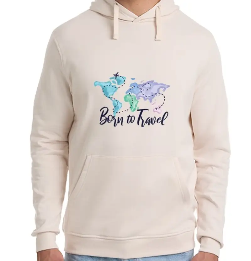 Felpa unisex con cappuccio nato per viaggiare ad acquerello