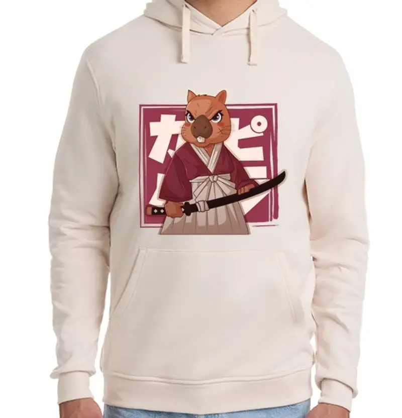 Felpa unisex con cappuccio samurai capibara