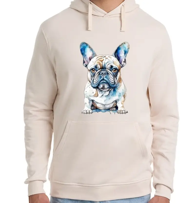 Felpa unisex con cappuccio simpatico disegno di bulldog francese a