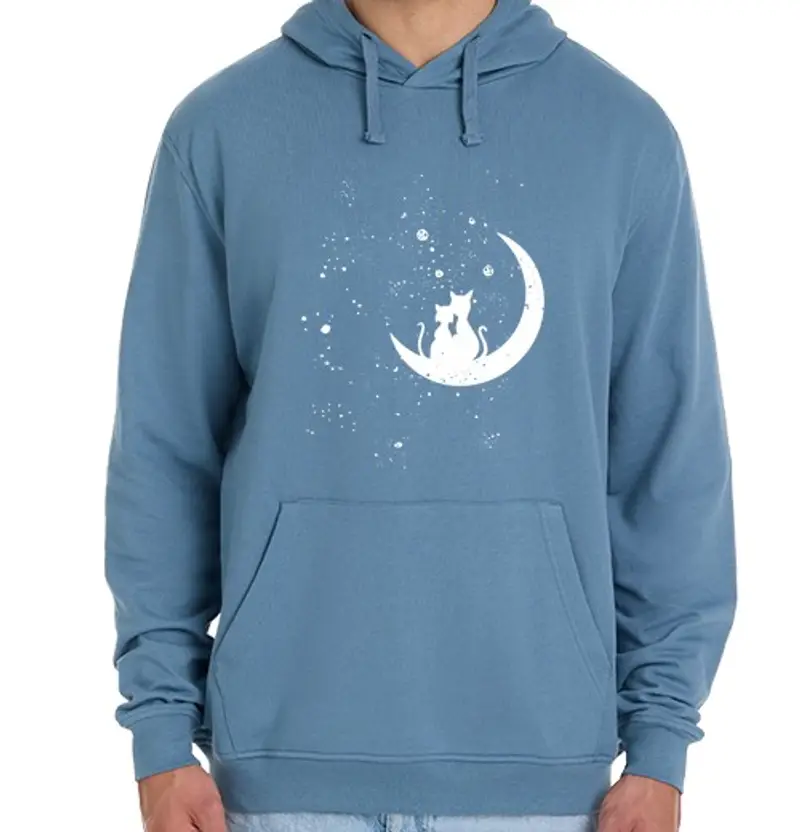 Felpa unisex con cappuccio sweet incappucciato da donna, gatti al chiaro di luna innamorati santo