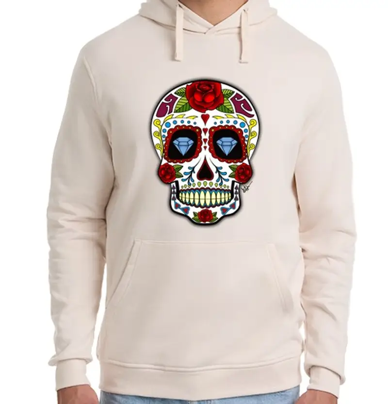 Felpa unisex con cappuccio teschio messicano diamanti