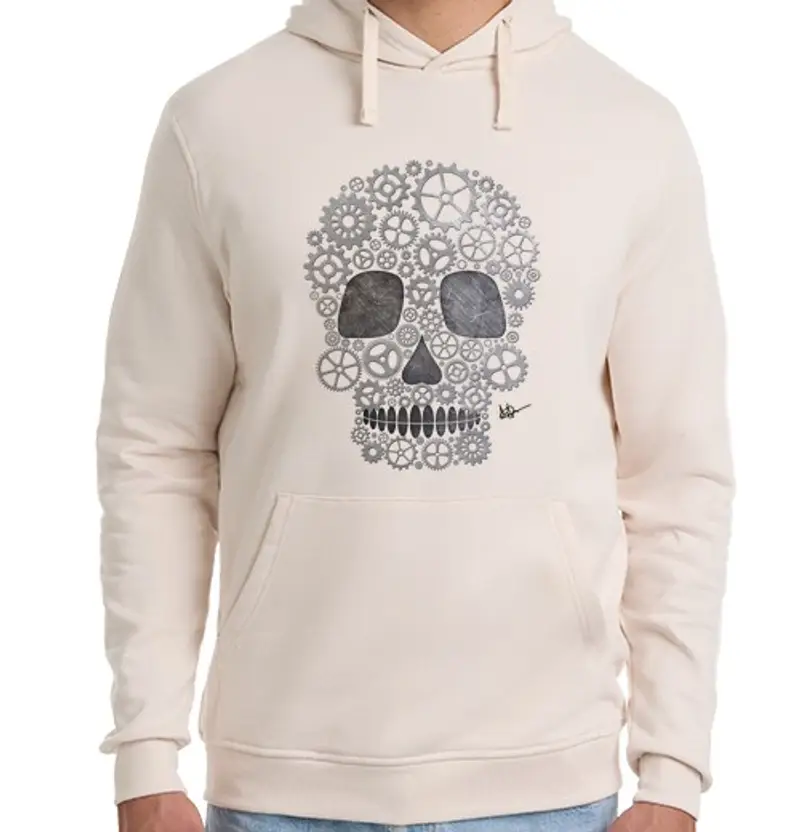 Felpa unisex con cappuccio teschio steampunk silver