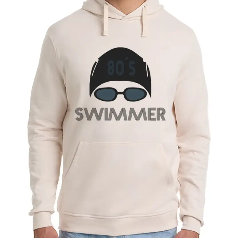 Felpa unisex con cappuccio uomo, felpa con cappuccio, bianco, nuotatore