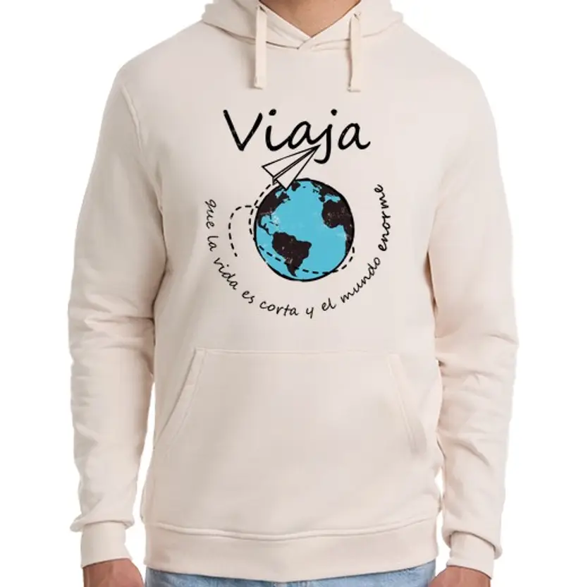 Felpa unisex con cappuccio viaggio, che vita è breve e il mondo en